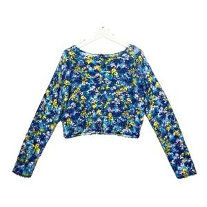 Anthropologie PILCRO Confetti Faux Fur Cropped Blue Sweater Size S